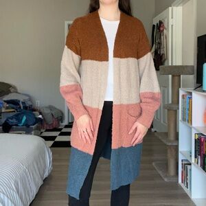 Long multi colored cardigan